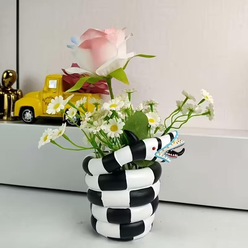 Snake Plant Ceramic - 1 Stück schwarz-weißer schlangenförmiger Blumentopf aus
