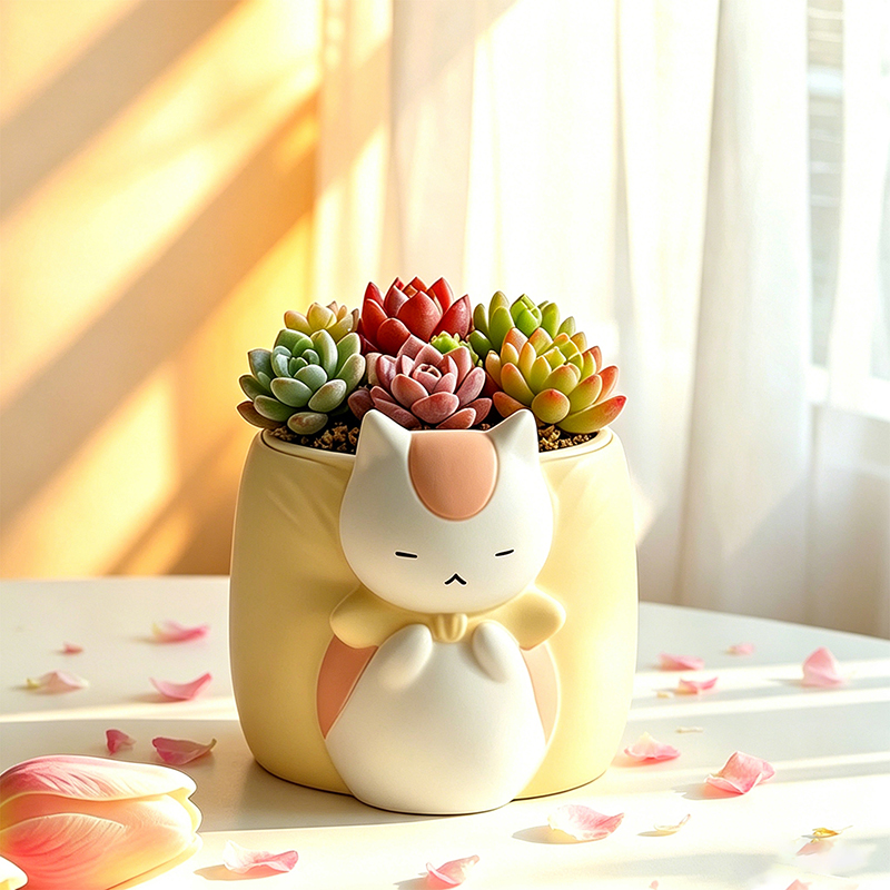 Snake Plant Ceramic - Schläfrige Mollige Katze Harz-Sukkulenten-Übertopf Niedlicher Tier-Blumentopf