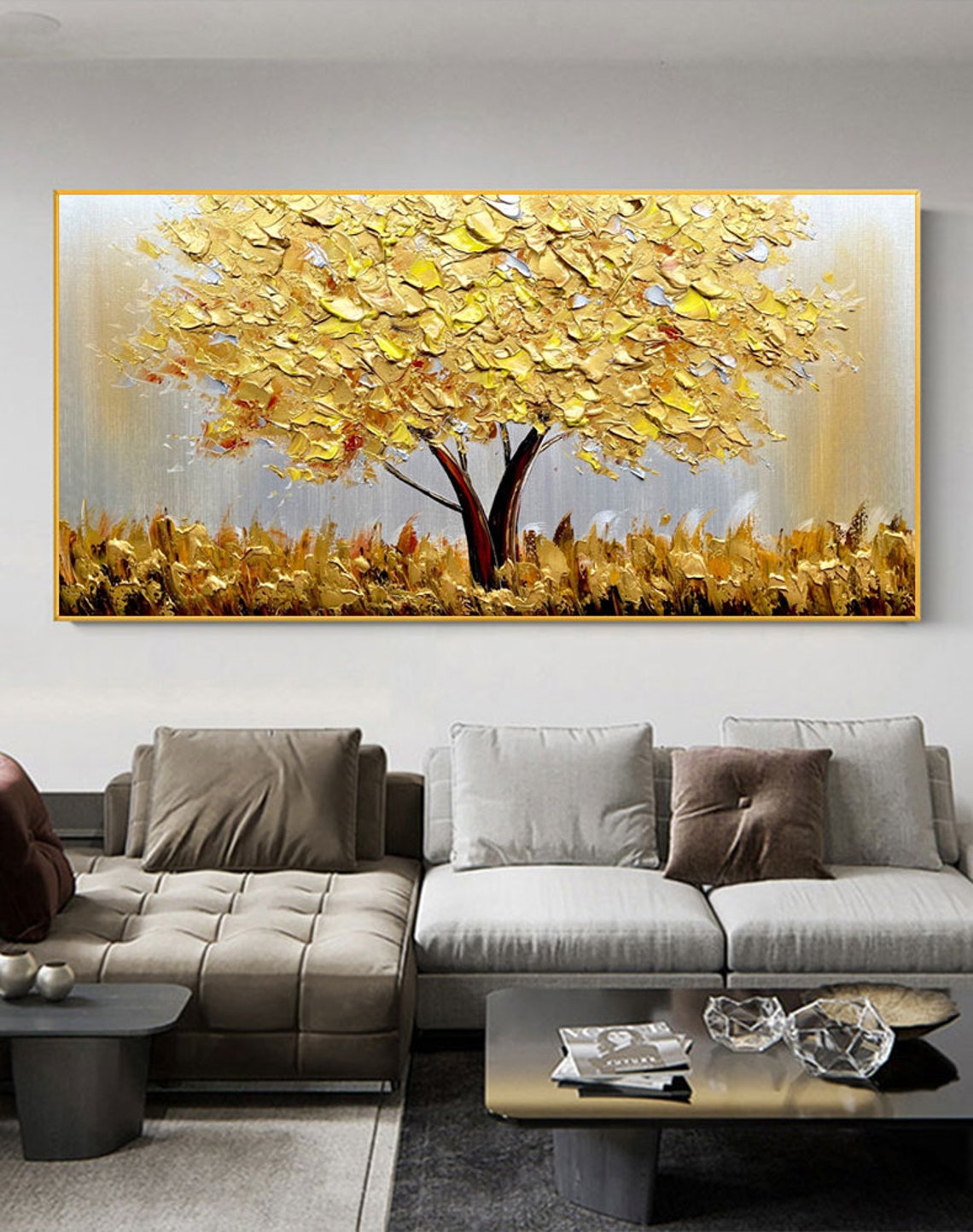 Plant Parenting - Blühender Goldbaum auf Leinwand Abstraktes Pflanzen-Blumen-Ölgemälde